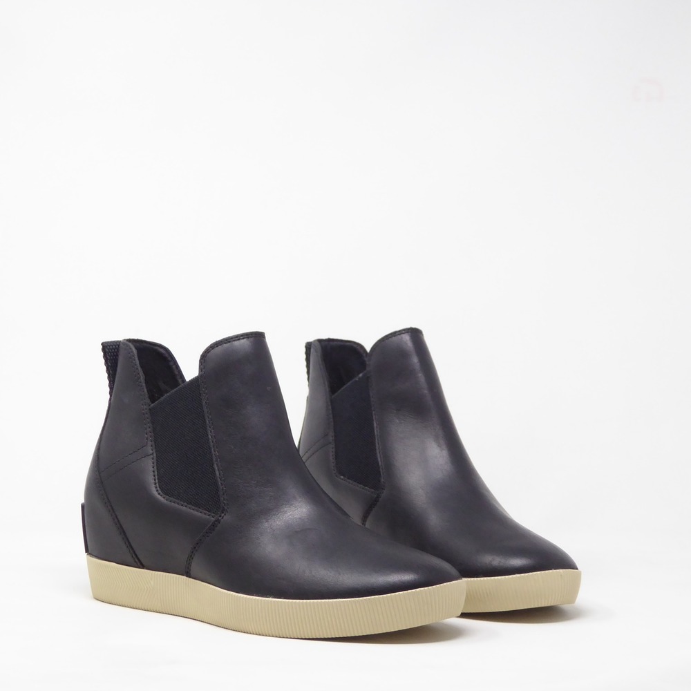 Sorel Womens Out 'n' About Wedge Chelsea Pull On Wedge Boots Black Leather 9